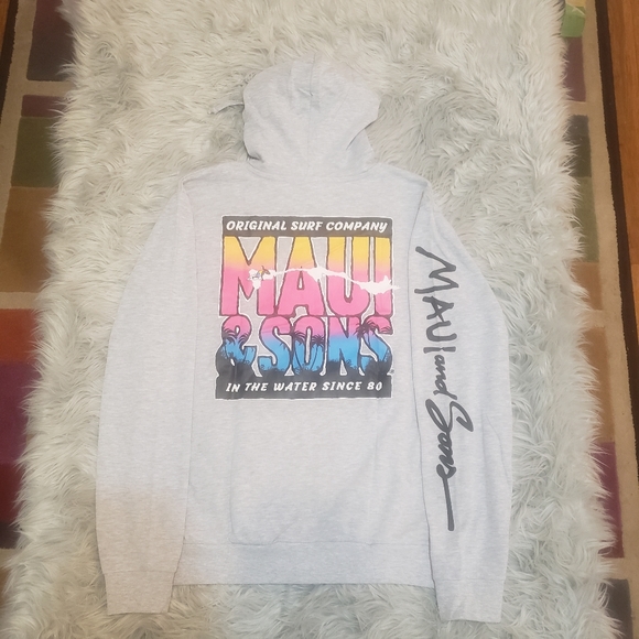 Maui and Sons Full Zip Graphic Light Gray Hoodie - Picture 2 of 4